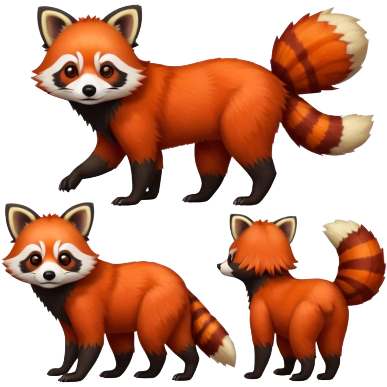 Realistic cool edgy 4-legged quadrupedal Red-Panda-Lemur-Raccoon-Dog-Red-Fox-animal-fusion-hybrid, Full body emoji