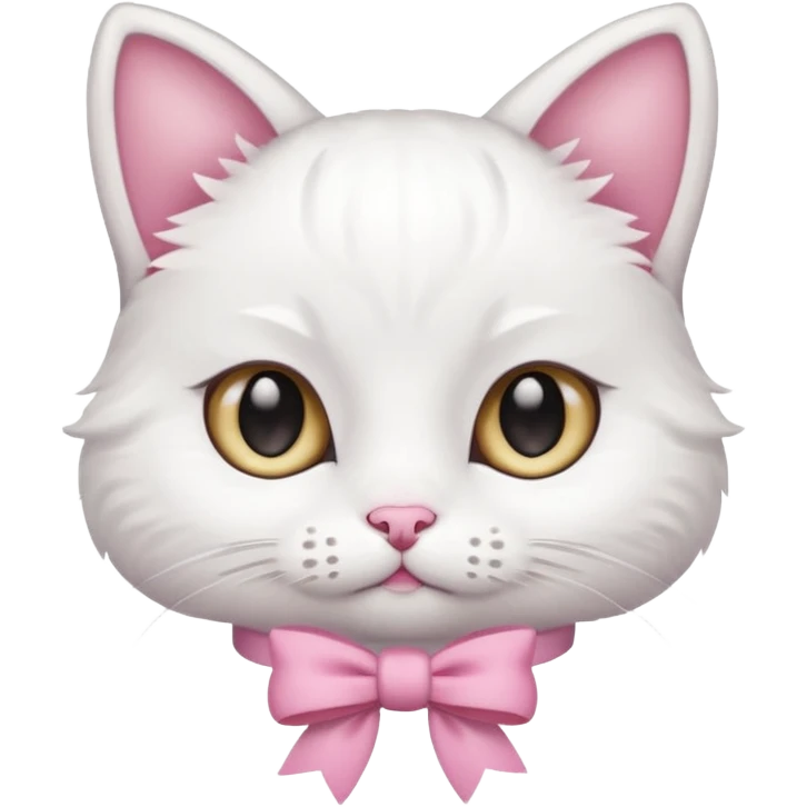 A little white cat with innocent eyes and a pink bow on its head emoji