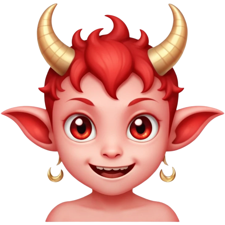 adorable little demon with tiny horns and big sparkly eyes, smiling innocently emoji