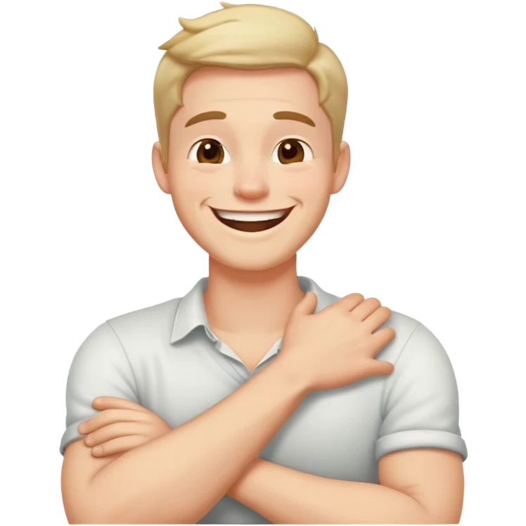 arms crossed holding neck laughing guy  emoji