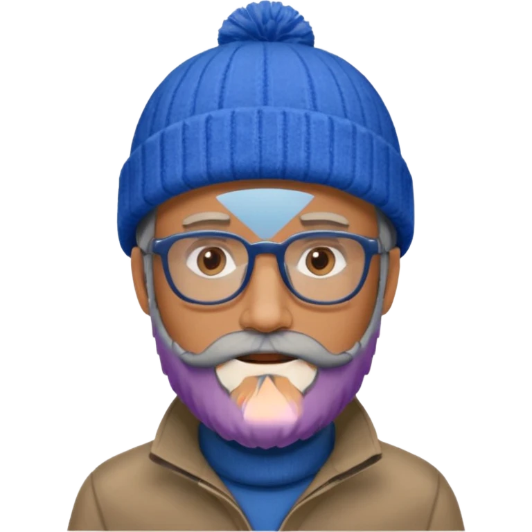 Create a figure that reflects an experienced entrepenurr but who has professional and elegant clothing, blue winter cap, grey glasses, brown eyes and an unkempt beard  emoji