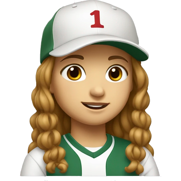 Teenager girl type italian, White skin, with baseball cap backwards with long wavy brown hair (Which go down behind to the nape of the neck), Little bit dezoom emoji