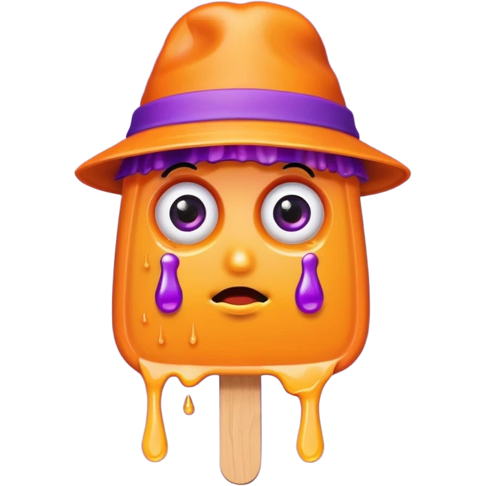 orange popsicle with eyes and purple hat emoji