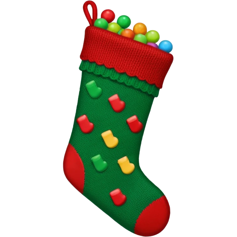 A cozy Christmas stocking full of vintage toys and candy emoji