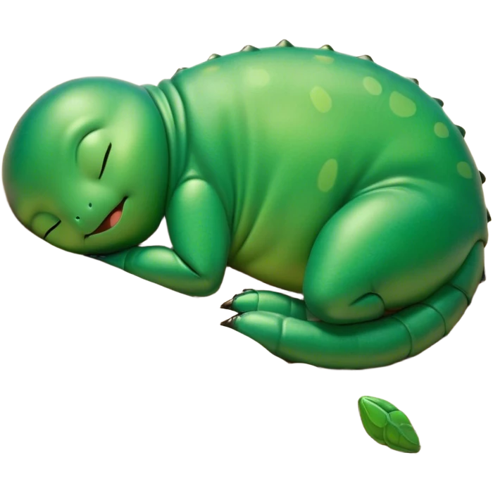 Meme-Worthy Cute Sleeping Green Bugdie Portrait Emoji, Head resting peacefully with a contented smile, showcasing a tiny, endearing build and a luxuriously smooth emerald exoskeleton, eyes shut in a serene nap, Simplified yet hilariously adorable features, highly detailed, glowing with a soft, drowsy light, high shine, relaxed and utterly lovable, stylized with an air of playful laziness, bright and heartwarming, soft glowing outline, capturing the essence of a comically sleepy insect, so meme-worthy it feels like it could instantly become the next viral sensation of adorable slumber! emoji