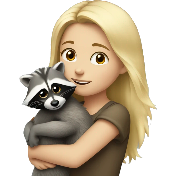 Blonde girl hugs a racoon emoji