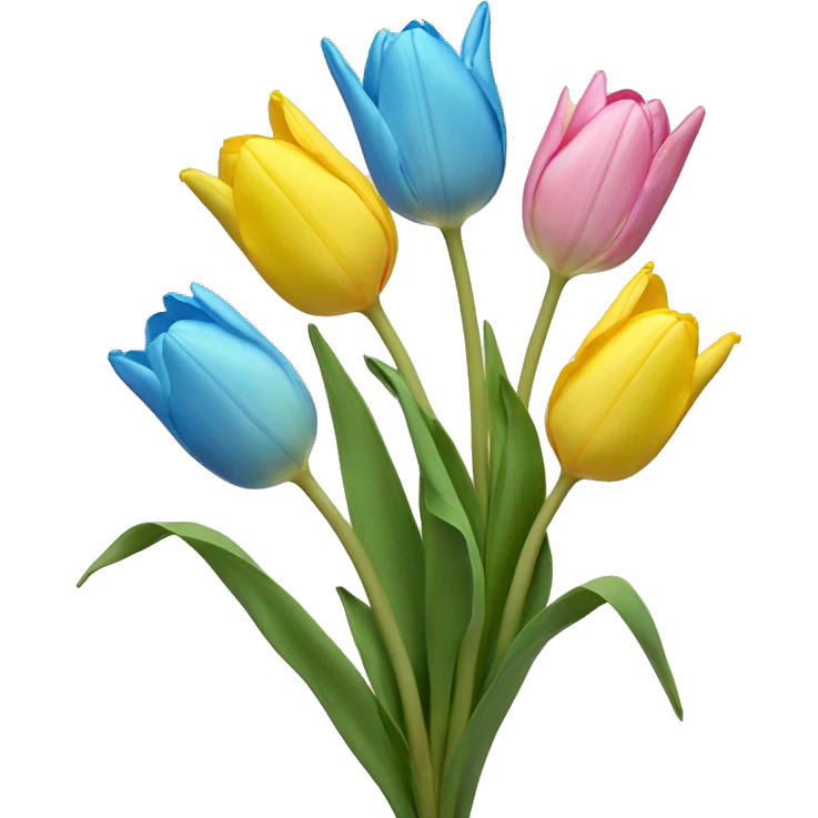 a pastel set of three tulips namely pink yellow blue  emoji