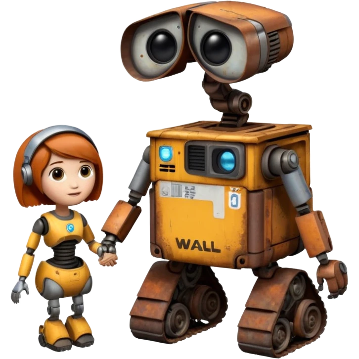 WALL E holding EVE a hand emoji