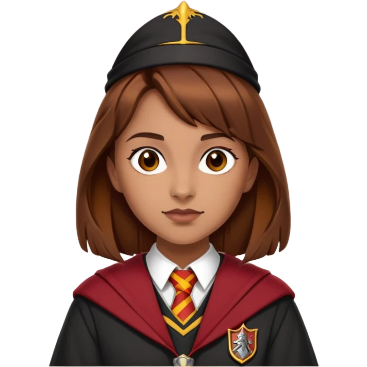 Georgina Leonidas is Katie Bell in harry potter, wear hogwarts gryfindor uniform, brown hair emoji