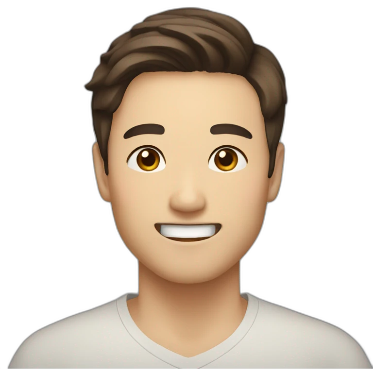korean male early thirties short beard long brown hair happy expression emoji