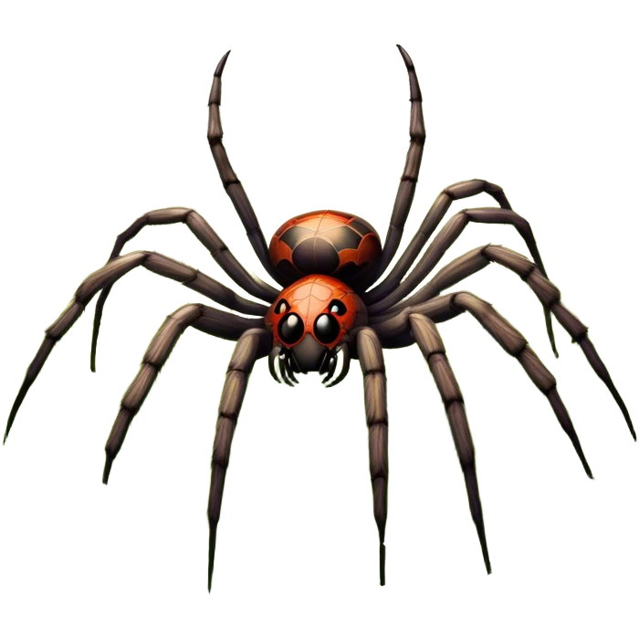 Huge spider sitting on grass with flowers, surrounded by a lush meadow. Detailed eight legs and body, with soft natural lighting enhancing its texture. Calm, serene background with vibrant greenery and a clear sky. Transparent background. emoji