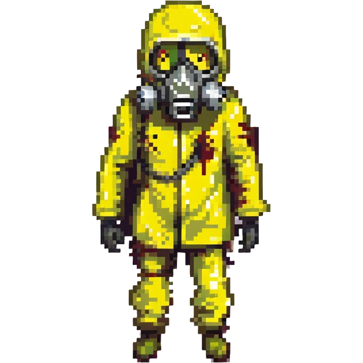 a zombie from the game DAYZ wearing a yellow hazmat suit with a black gasmask emoji