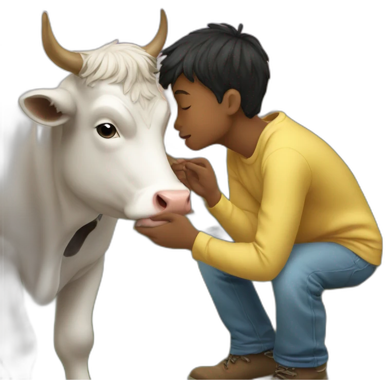 A boy kisses a cow emoji
