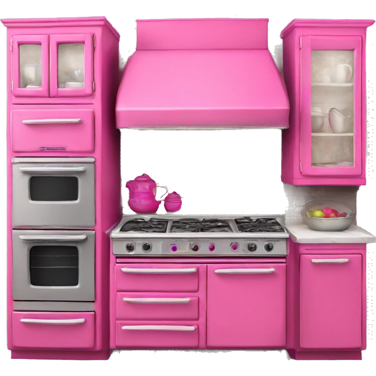 Isolated full length Realistic hot pink vintage retro kitchen range with cabinets and counters emoji