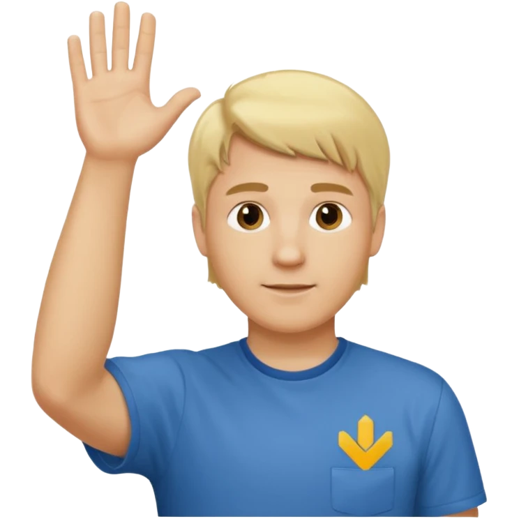 blond haired man with hand raised to volunteer emoji