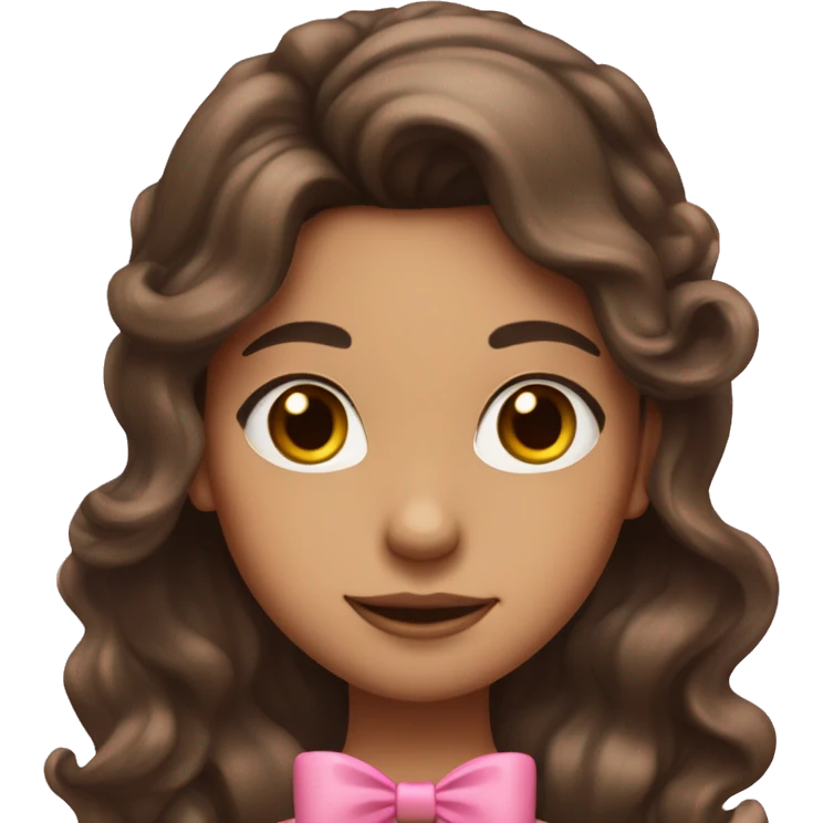 Girl with long wavy brunette hair with a half up half down pink bow hairstyle emoji