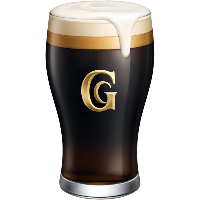 Guiness glass. White capital letter 'G' printed in the center. Inside the bottle, the dark liquid is filled precisely to the horizontal midline of the 'G', perfectly 'splitting' the letter. emoji