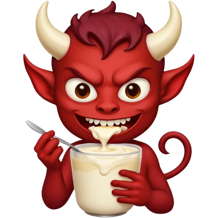 a demon eating a cup of vanilla yogurt emoji