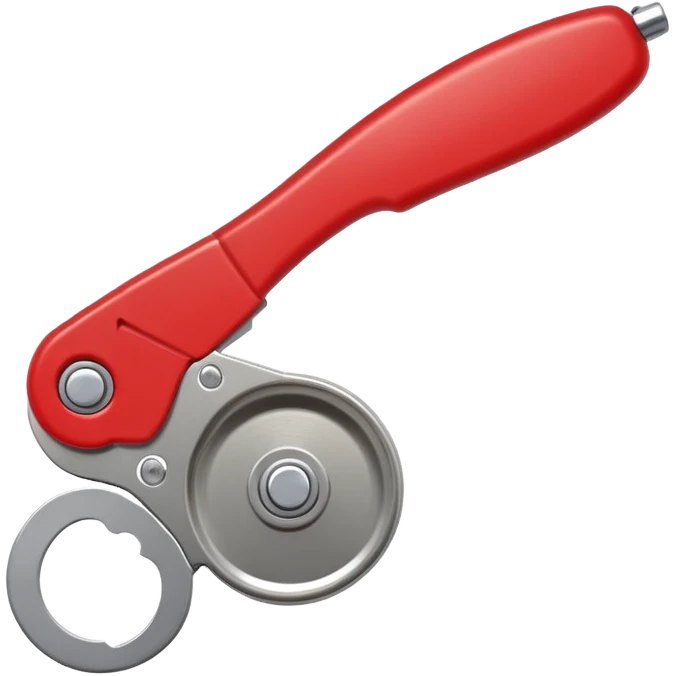 kitchen can opener tool with red handle and metal cutting wheel emoji