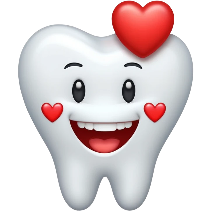 white tooth with a small red heart, simple and friendly emoji style emoji