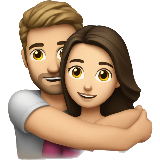 caucasian brunette couple hugging emoji