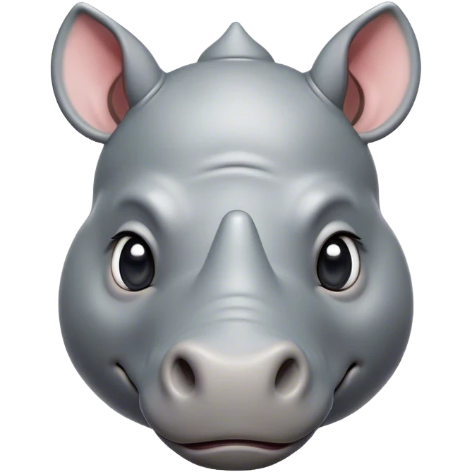 Cinematic Cute Rhinoceros Portrait Emoji, Head tilted playfully and inquisitively, featuring a rugged, glossy slate-gray hide with a gentle, rounded horn and round, sparkling eyes filled with curious wonder, Simplified yet irresistibly adorable features, highly detailed, glowing with a warm, friendly glow, high shine, affectionate and mighty, stylized with a touch of ancient charm, bright and endearing, soft glowing outline, capturing the essence of a mischievous yet loving rhinoceros, so playful it feels like it could stomp out of the screen and into your arms! emoji