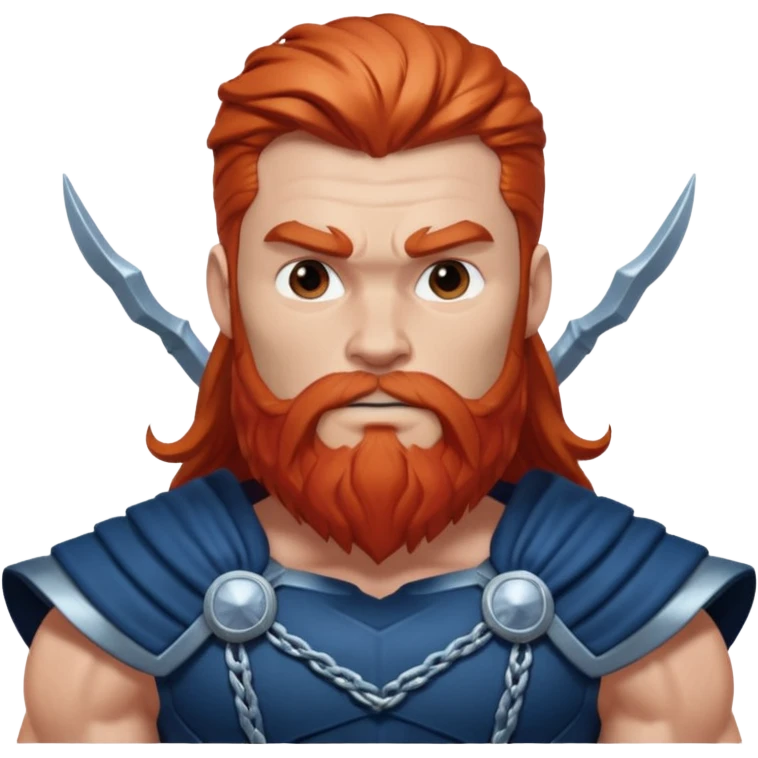 Thor, Thunder God from Norse Mythology with long red and beard, dark blue and silver outfit emoji