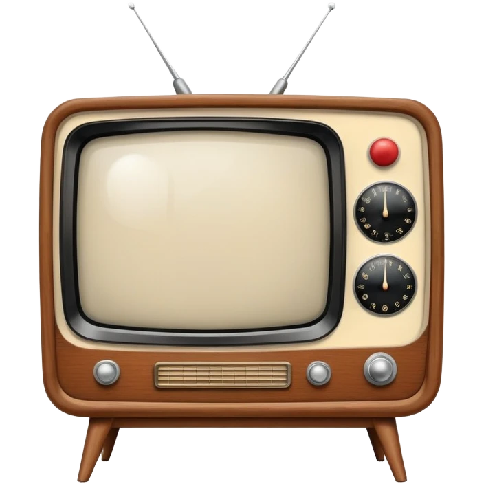 Vintage television from the 1960s with wooden cabinet, antenna, and round dials emoji