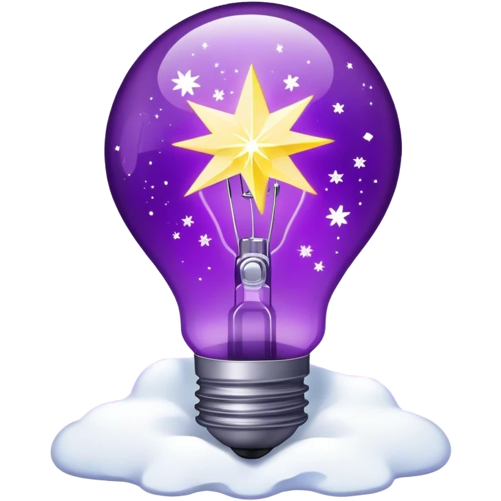 The bulb is a bright purple color, and inside it is electricity, snow with lots of stars. emoji