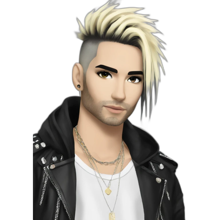 Bill Kaulitz black hair down with blonde highlights emo emoji