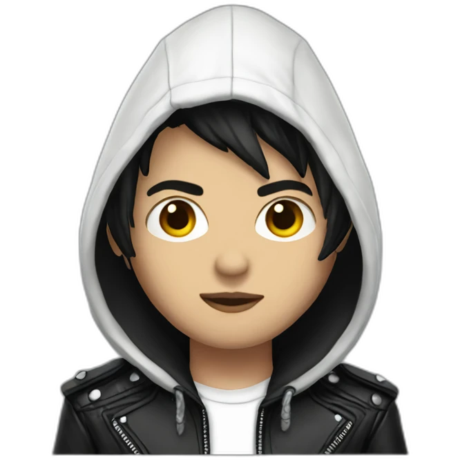 Punk male with white hood leather jacket with dark hair emoji