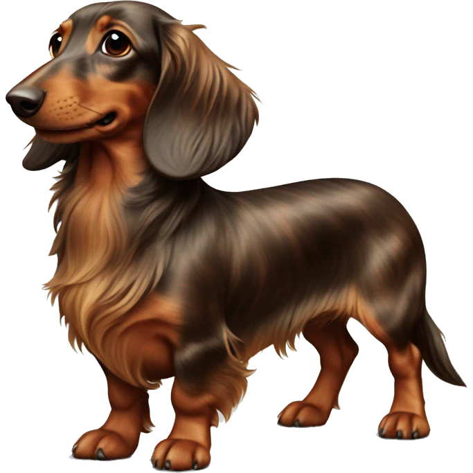 cheerful long-haired brown marble dachshund in full height on the side emoji