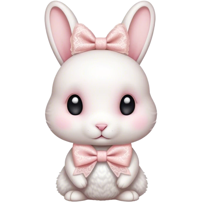 White rabbit with light pink lace print bow emoji