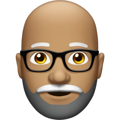 a bald man with a salt and pepper beard and black glasses emoji