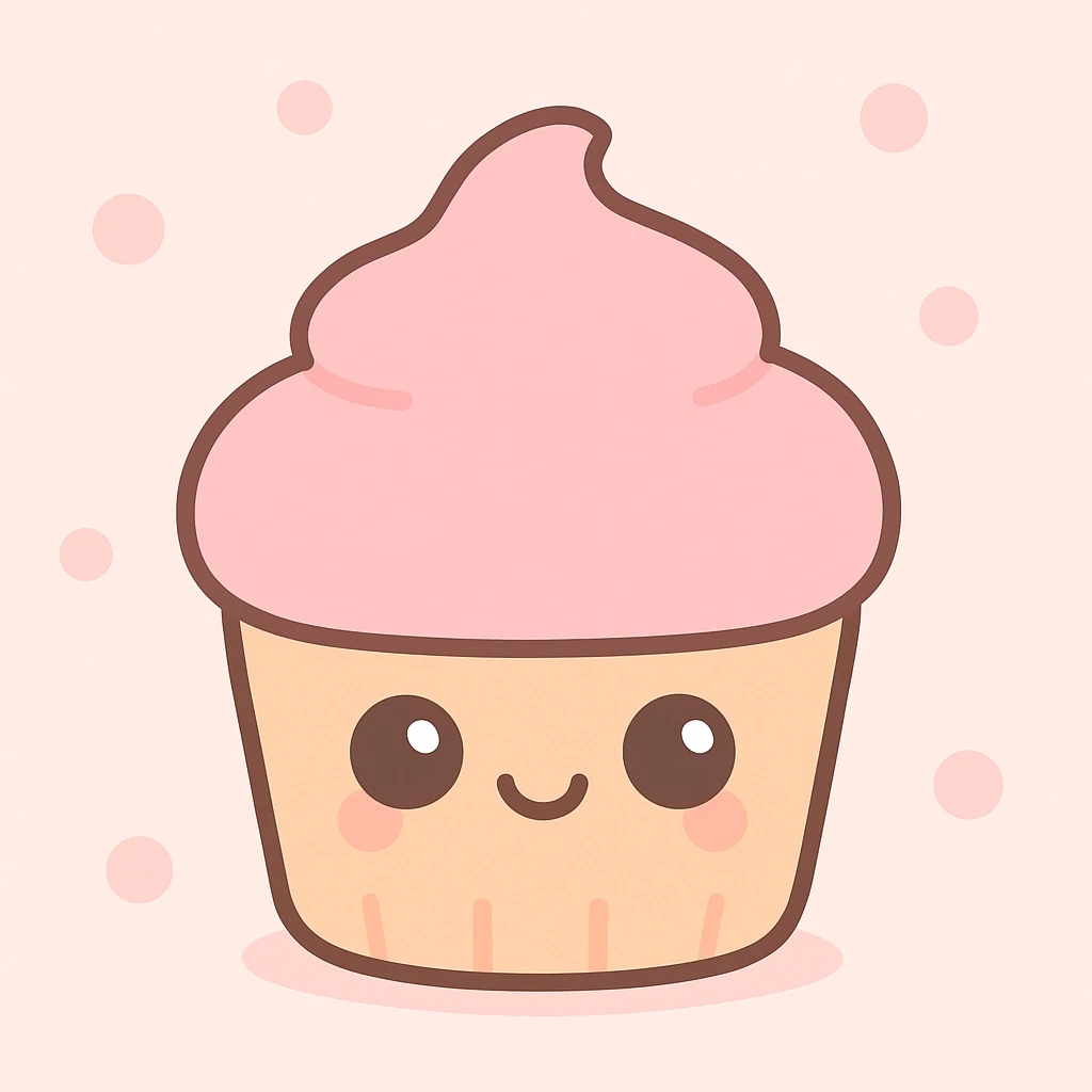 cupcake with pink icing, kawaii style emoji