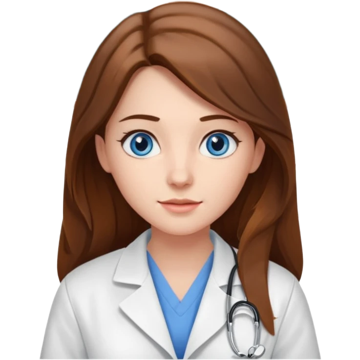 inside a classroom at university, a pretty female nursing student with long brown hair, blue eyes emoji