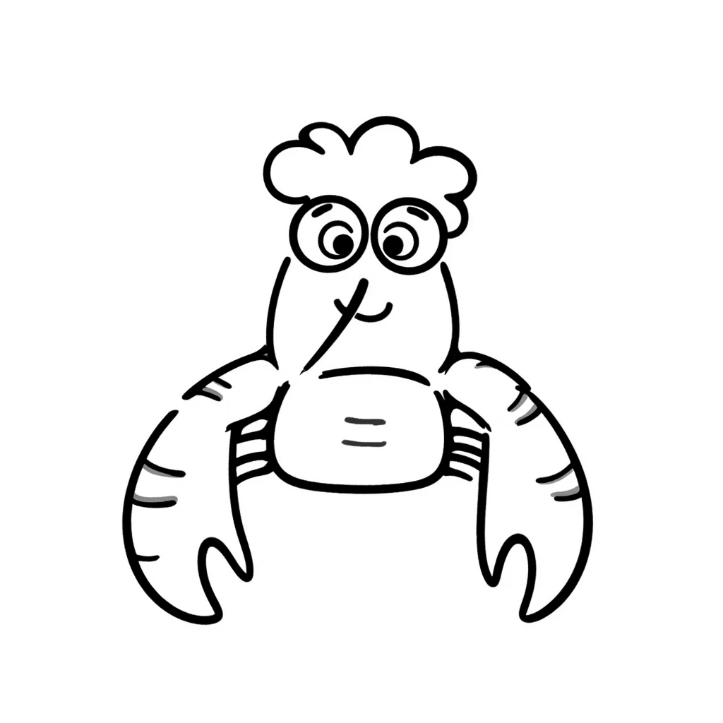 senior lobster with white hair and glasses, elderly lobster character with white eyebrows and whiskers, wearing round glasses emoji
