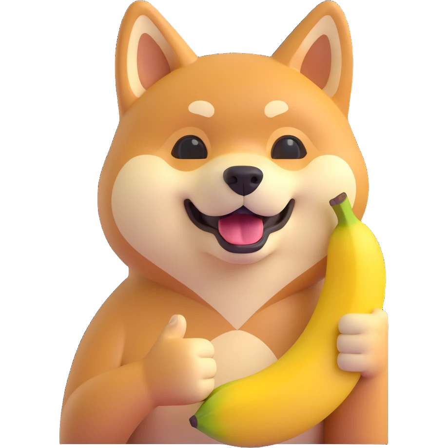 shiba inu showing thumb up and having banana emoji