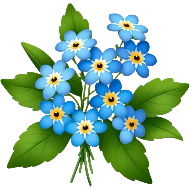 luxuriant, big bouquet Forget-Me-Not flower, stem, leaf emoji