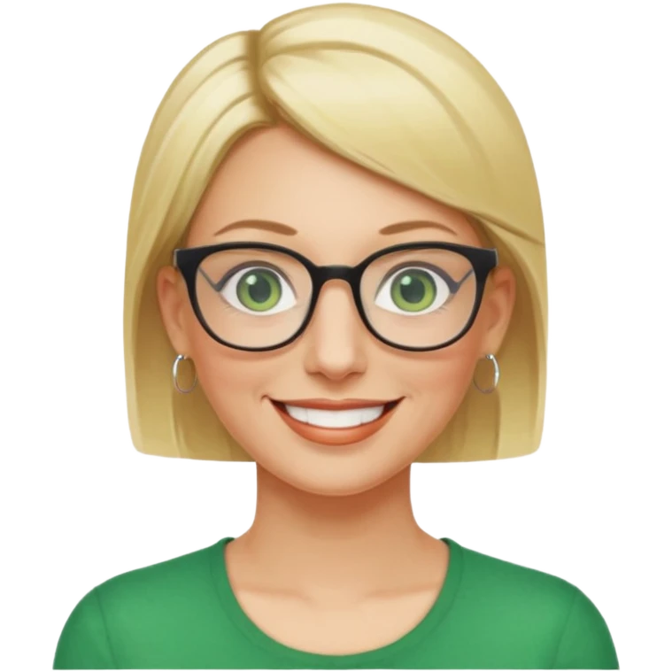 femme 40 ans lunettes carrécheveux très courts blonde anneaux oreilles yeux verts emoji