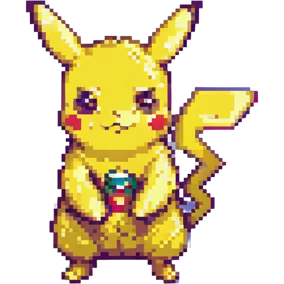 classic pose Pikachu, bright colors, pixel art style emoji