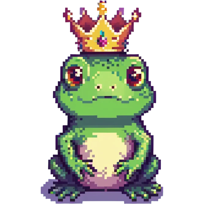 cute frog wearing a crown simple colorful emoji