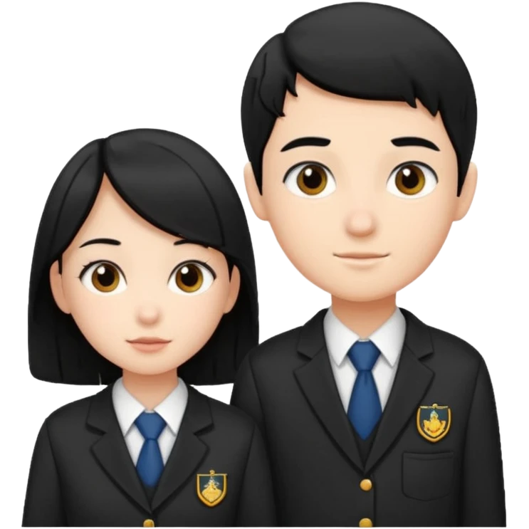 students in school uniforms girl and boy black hair emoji