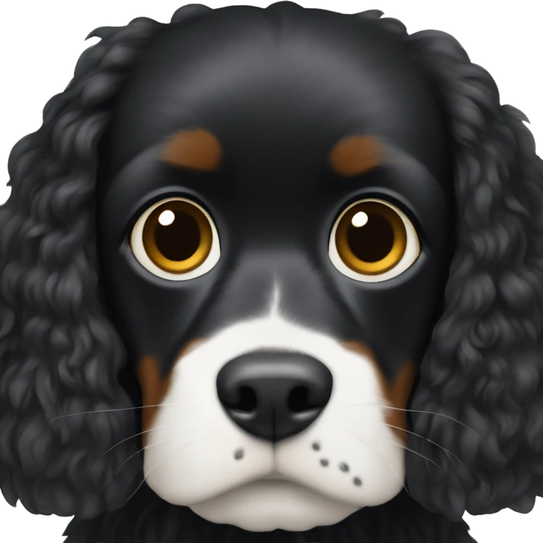 Small completely black king spaniel with black fur on his whole face and white fur on chest emoji