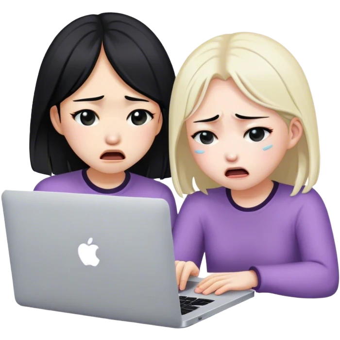 two asian girls crying in front of macbook emoji