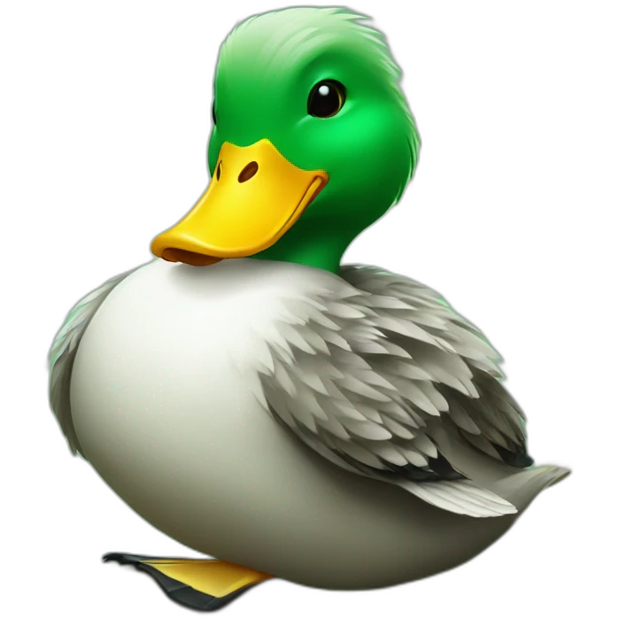 A green Duck sitting on a badger emoji