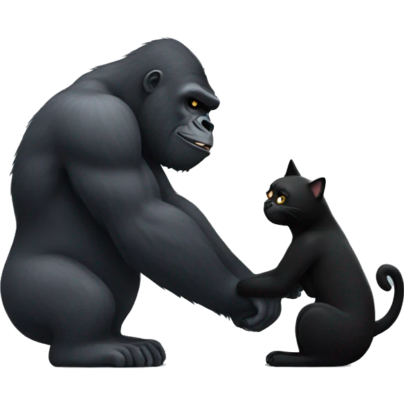Big gorilla hugging a black cat  emoji