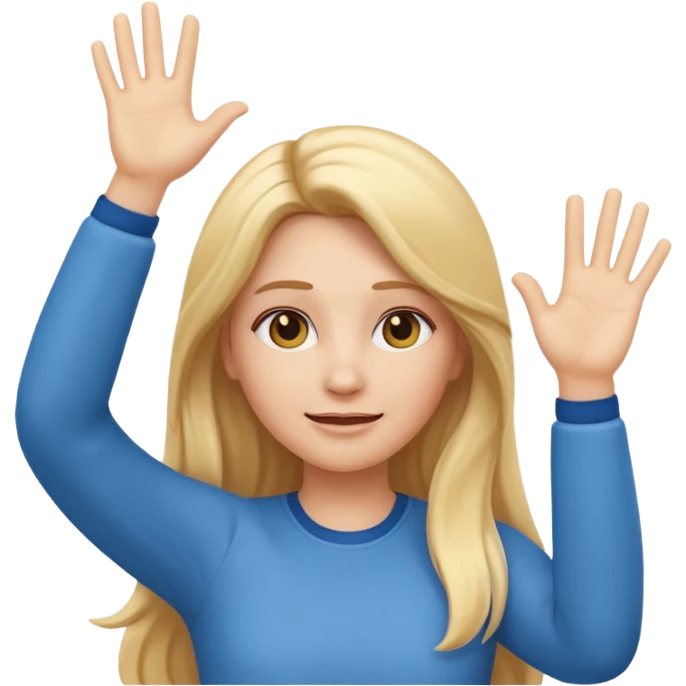 I want a white female animated gif emoji with long blonde hair putting hands up in the air emoji