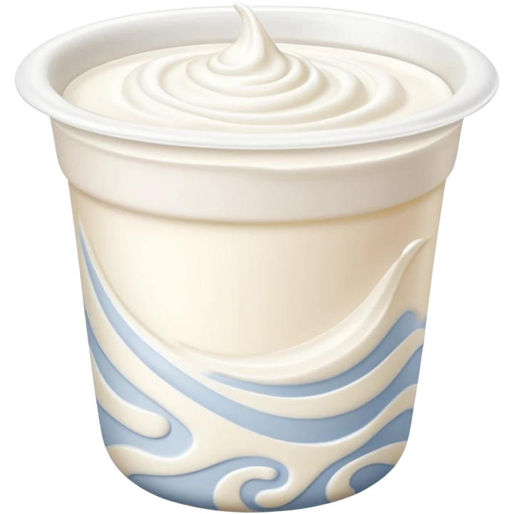 open cup of thick Greek yogurt with smooth creamy white surface and soft swirls forming gentle peaks, rich dense texture, slightly matte with natural sheen, plain unbranded white container with subtle curve, no spoon or garnish, soft lighting, subtle shadows, emoji scale emoji