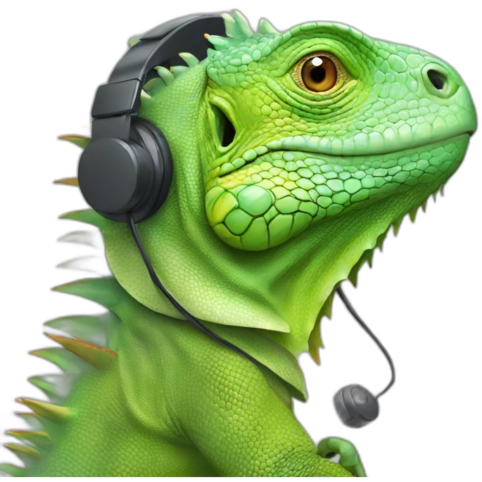 iguana with phone head set emoji